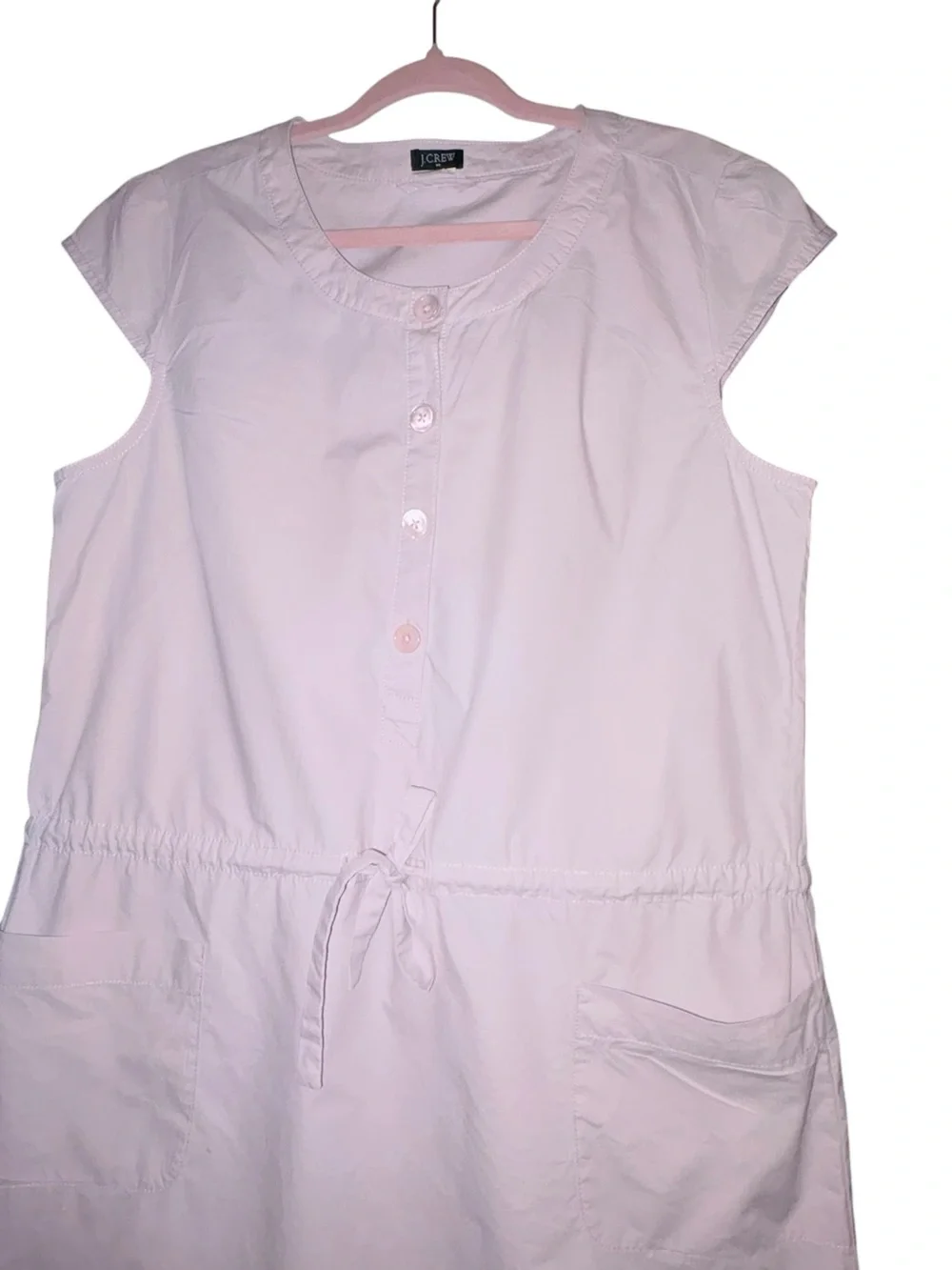 J. Crew Pale Pink Cap-Sleeve Minimalist Everyday 100% Cotton Mini Dress sz L